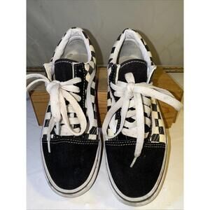 VANS OG Mens Sz 5.Womens 6.5 Black White Canvas Suede Checkered Shoes